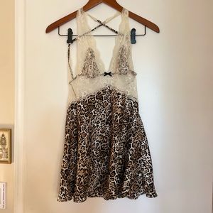 Victoria’s Secret leopard lace trimmed slip dress